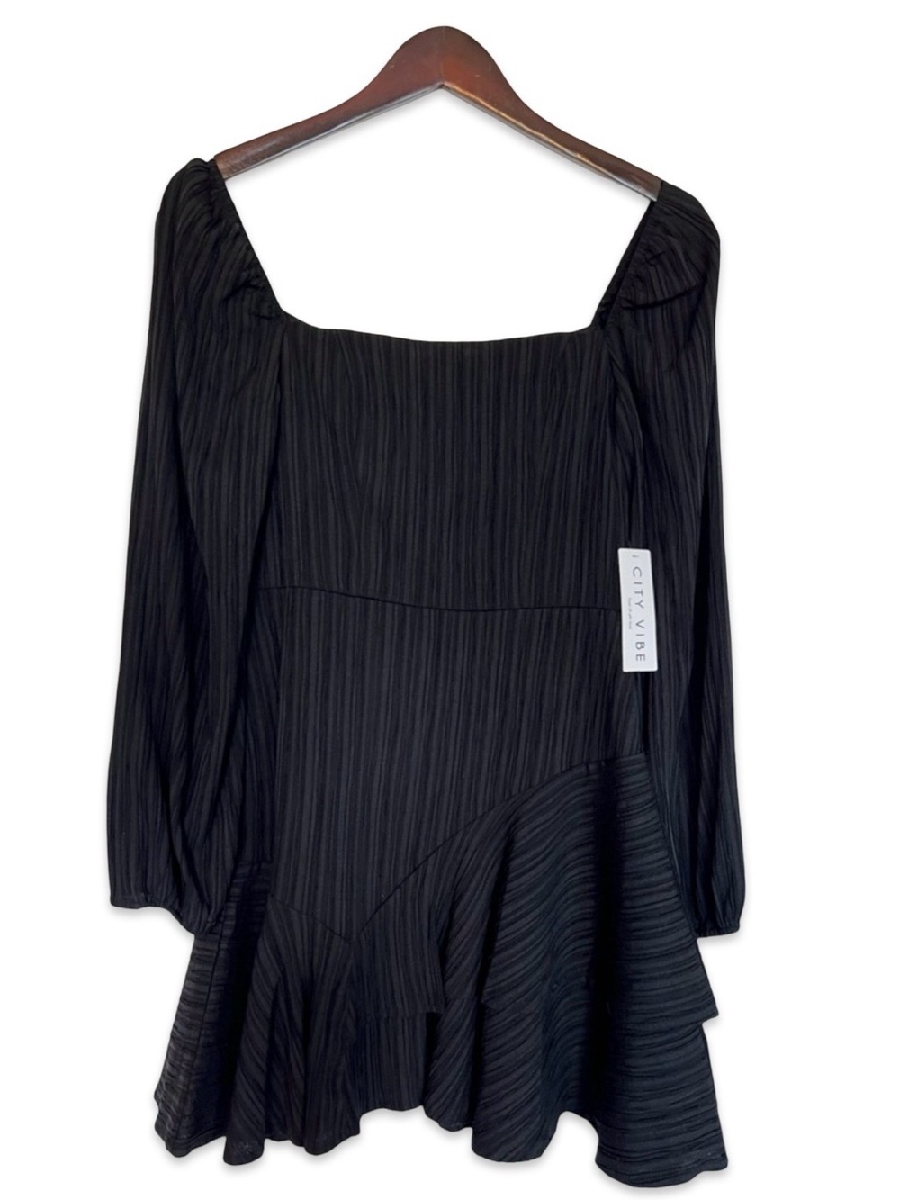 CityVibe black long sleeve ruffle dress Size 5 Square neck Whimsigoth Going out